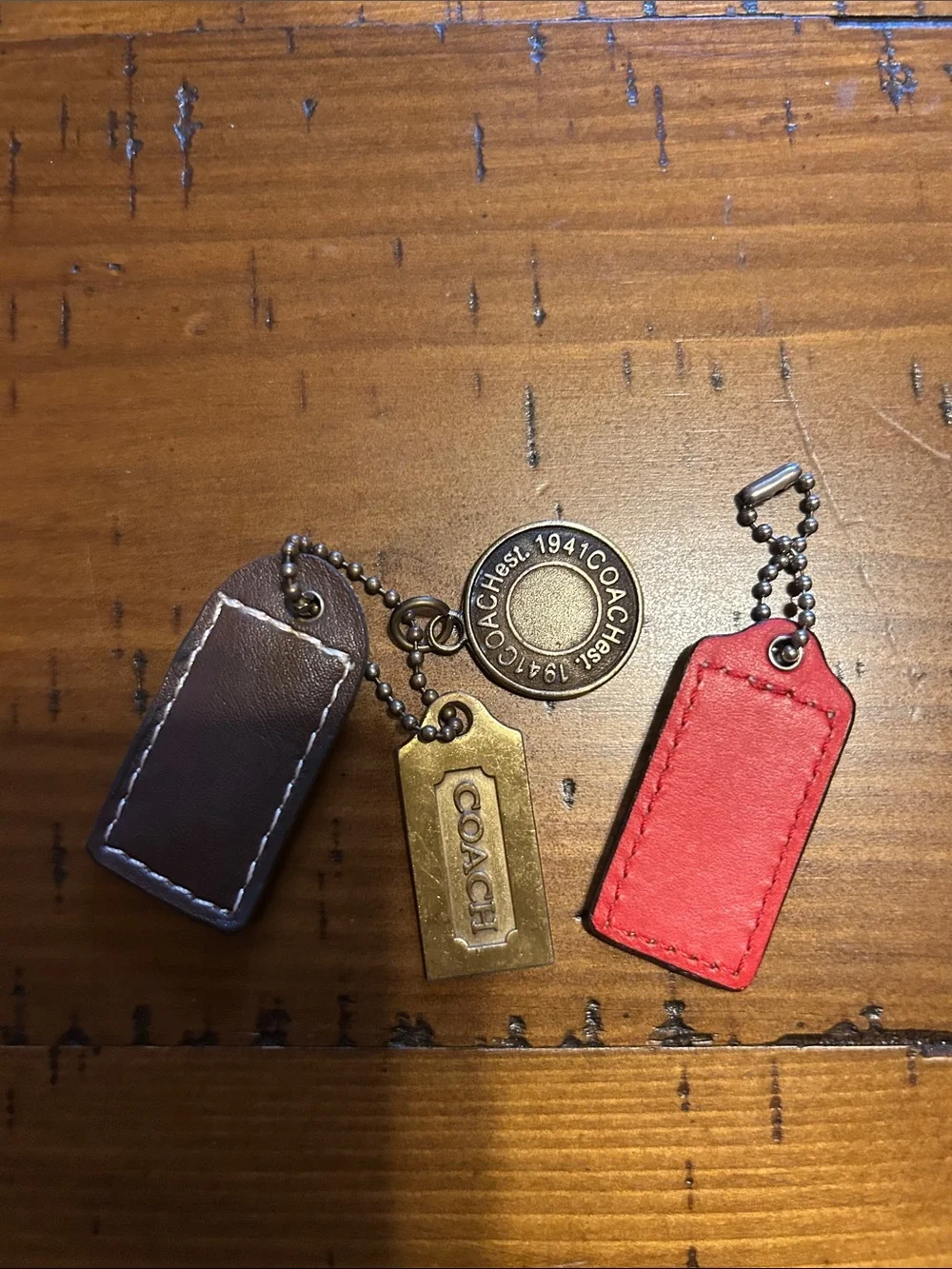 Coach Leather Key & Card Holder Charm in Brown and Red